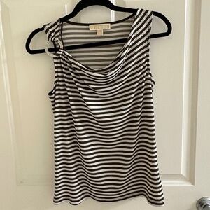 Michael Kors Striped Sleeveless Drape-Neck Top with Logo Ring Detail – Size S
